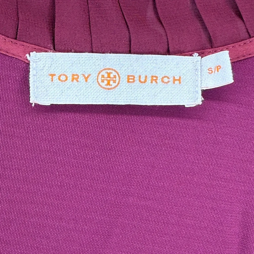 Tory Burch Whitney Wrap ASO Burgundy Pleated Ruffle Wrap‎ Midi Dress S P READ